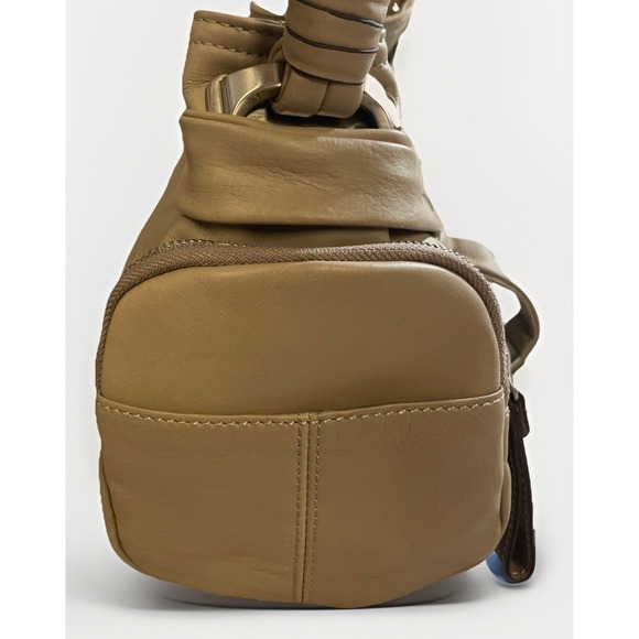 B Makowsky Taupe Leather Shoulder Bag Braided Handle Multi Pocket Satchel Boho - Picture 5 of 12